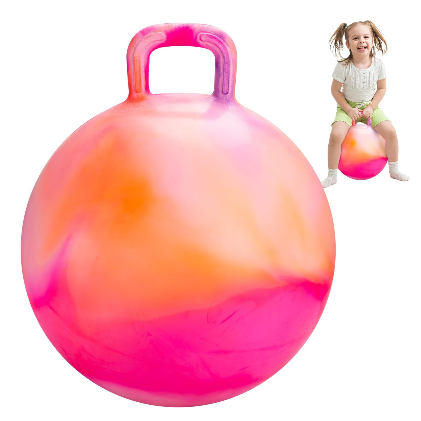 INPODAK Hopper Ball 18 Inch Bouncy Ball with Handle for Kids, Hippity Hop Jumping Bounce Hopping Toy for Boys Girls Ages 3-6 Includes Pump and Gift Box Great Gift for Birthday