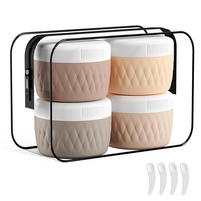 Travel Containers for Toiletries, Silicone Cream Jars BPA-Free, TSA Approved 3oz Travel Size Containers, Leak-proof Silicone Jars with Lid for Cosmetic Face Hand Body Cream (4 Pack)
