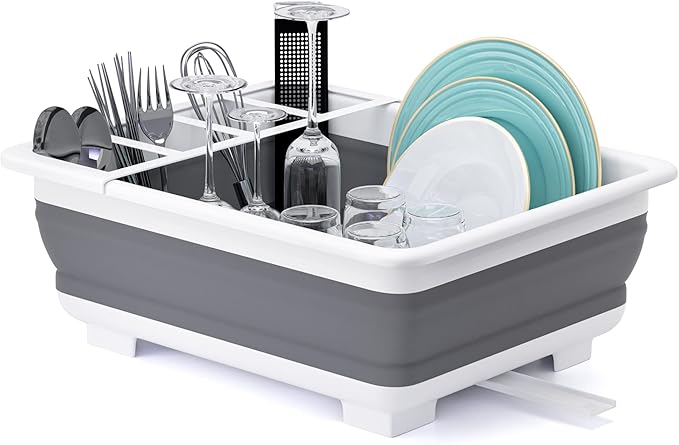 THANSTAR Collapsible Dish Drying Rack Portable Dinnerware Drainer Organizer for Kitchen RV Campers Travel Trailer Space Sa...