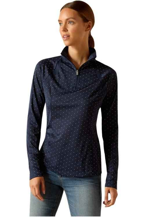 Ariat Women's Sunstopper 3.0 1/4 Zip Baselayer, Navy Dot, XX-Large