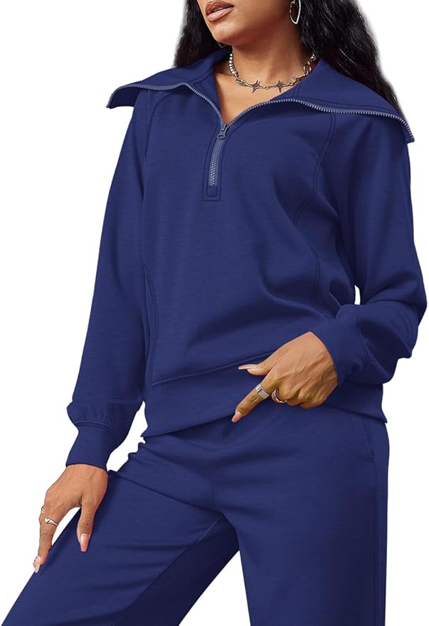 XIEERDUO Lounge Sets For Women 2025 Half Zip Sweatshirt And Wide Leg Sweatpant 2 Piece Outfits Sweatsuit Tracksuit