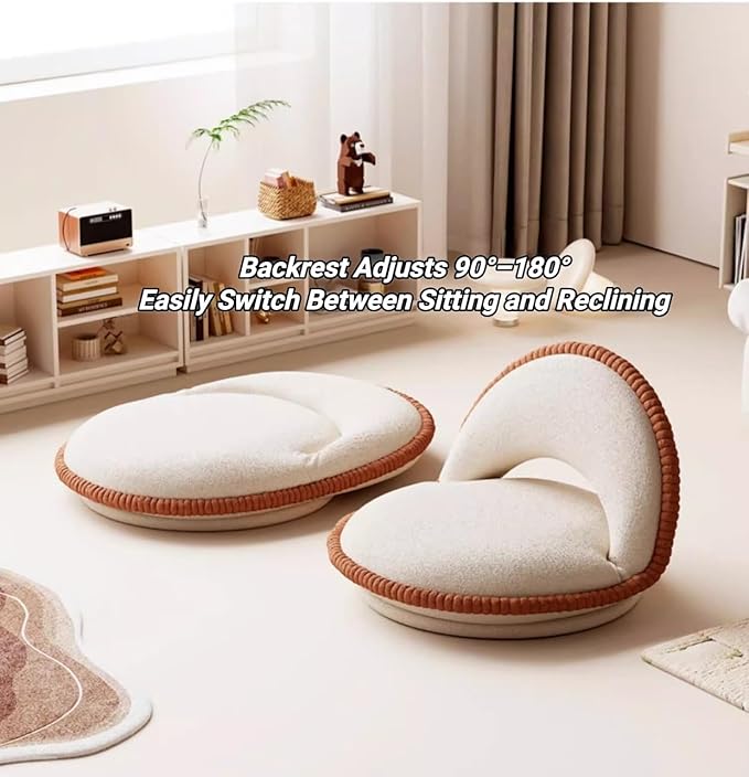 360° Rotatable Tatami Floor Chair, Foldable Legless Seat with Cushion Back Support, Low Floor Chair for Meditation, Bay Window & Living Room(Green)