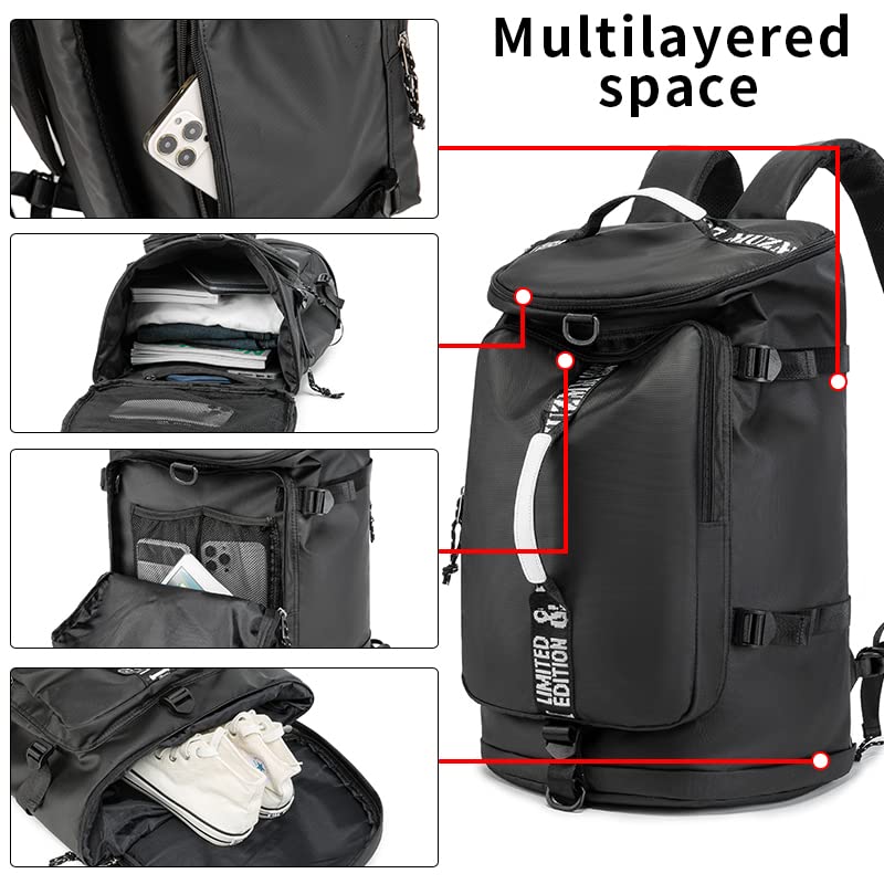 FUNYAGO Gym Duffle Bag Waterproof black Laptop Backpack Suitable for Hiking, Fishing, Travel 40L Large Capacity Trendy Coo...