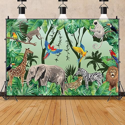 7x5ft Tropical Jungle Safari Animals Backdrop Tropical Forest Jungle Animal Photography Background Boy Birthday Baby Showe...