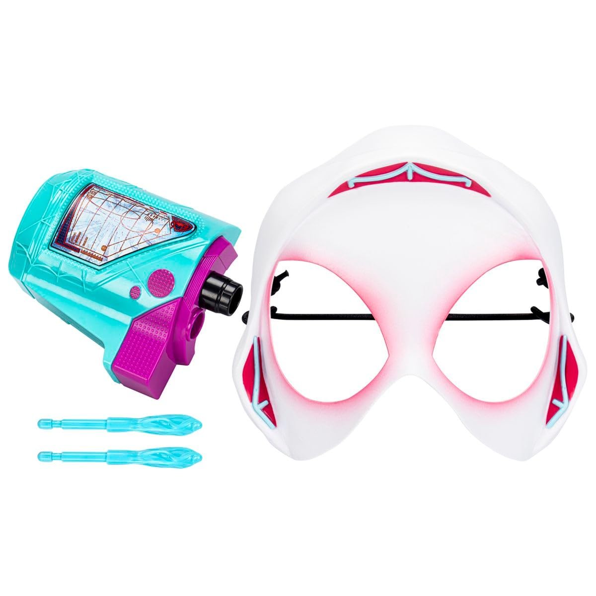 Marvel Spider-Man: Across The Spider-Verse Spider-Gwen Web-Shot Slinger Mask and Blaster Set, Spider-Man Web Shooter Toy, Super Hero Toys for 5 Year Old Girls and Boys and Up