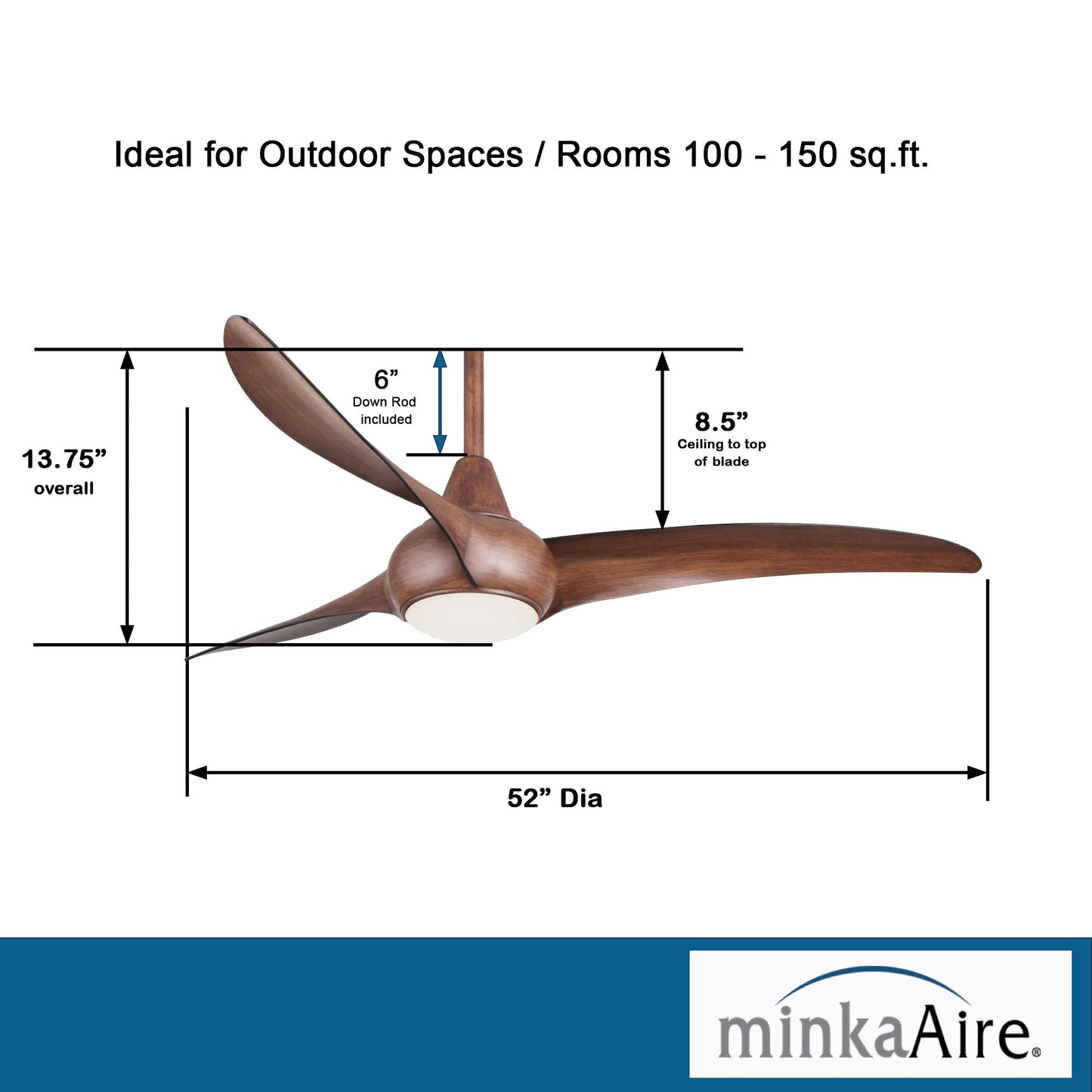 Minka-Aire F844-Dk Light Wave 52 Low Profile Ceiling Fan, Distressed Koa With Remote And Included Wall Control And 3.5 Downrod