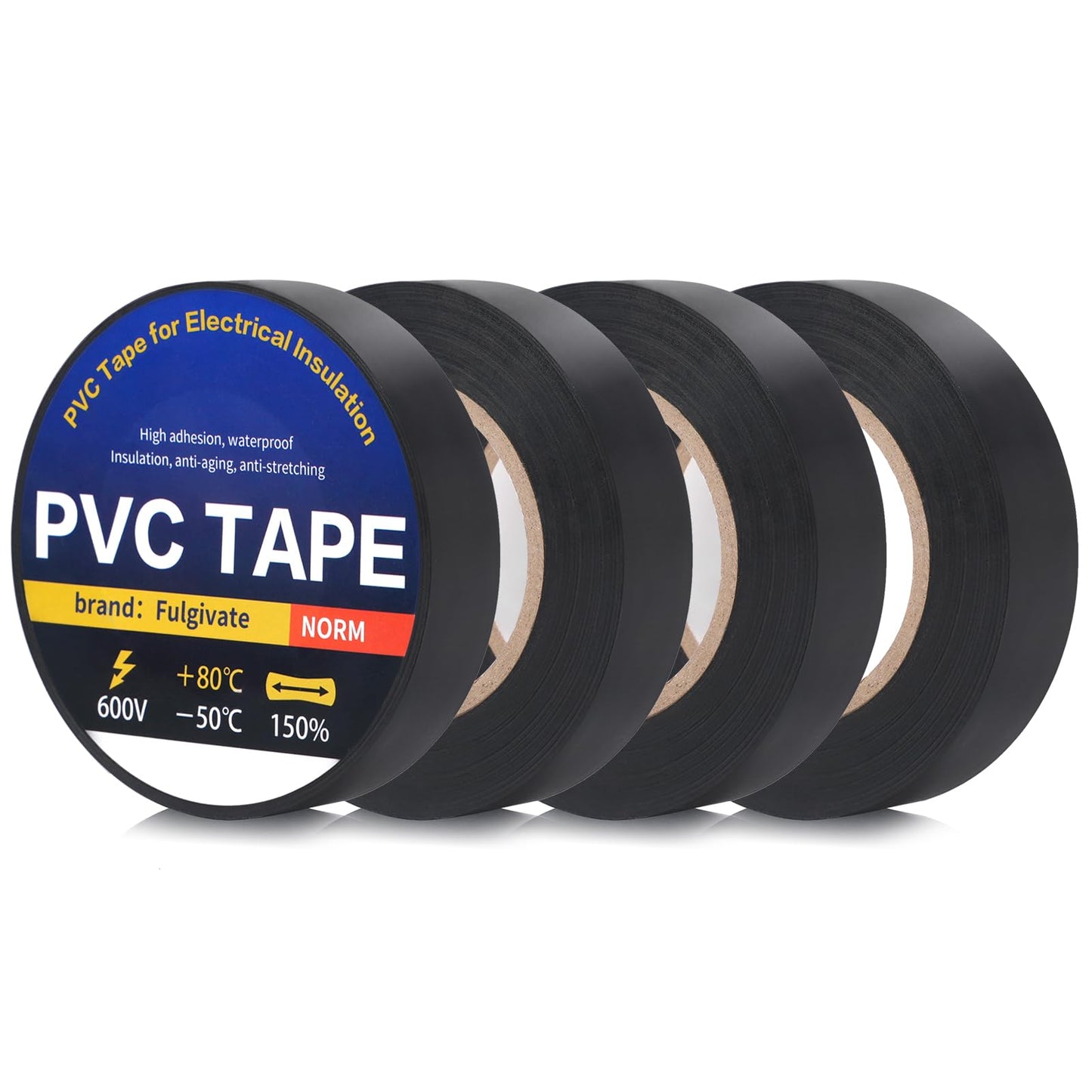Fulgivate 4 Pack Black Electrical Tape，0.70 in x 72ft，Waterproof High Temperature Electric Tape Weatherproof Home Outdoor Multipurpose Insulating Wire Wrapping