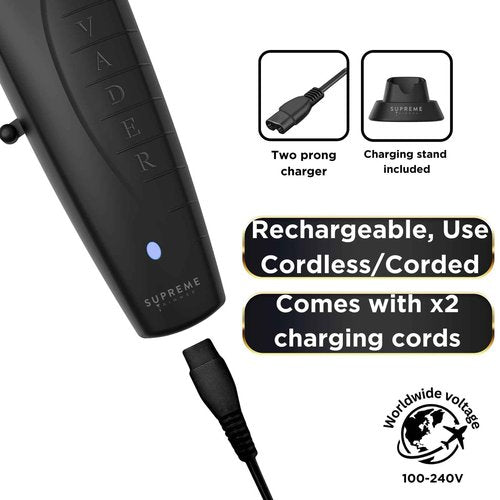 Supreme Trimmer Vader Clipper with DLC Taper Blade STC5098 | 210 Min Run Time 7500 RPM Hair Trimmer | Professional Brushless Motor Barber Clipper | Black