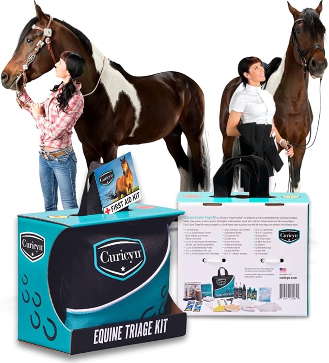 Curicyn Equine Triage Kit - 36 Piece Equine First Aid Kit for Horses - Contains Equine Emergency Essentials Including Hoof...