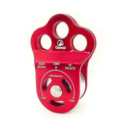 EMMRAGNO 30KN Climbing Single Pulley Climbing Three Hole Hitch Pulley Climbing Bearing Pulley, Hauling Pulley for Rock Cli...