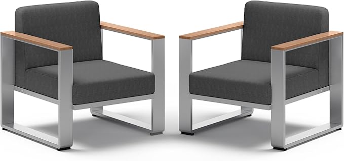 ComfCove 2 Pieces Outdoor Aluminum Armchair, Modern Patio Patio Furniture with Wide Seat and Thick Cushions, All-Weather Oversized Couch for Deck, Porch