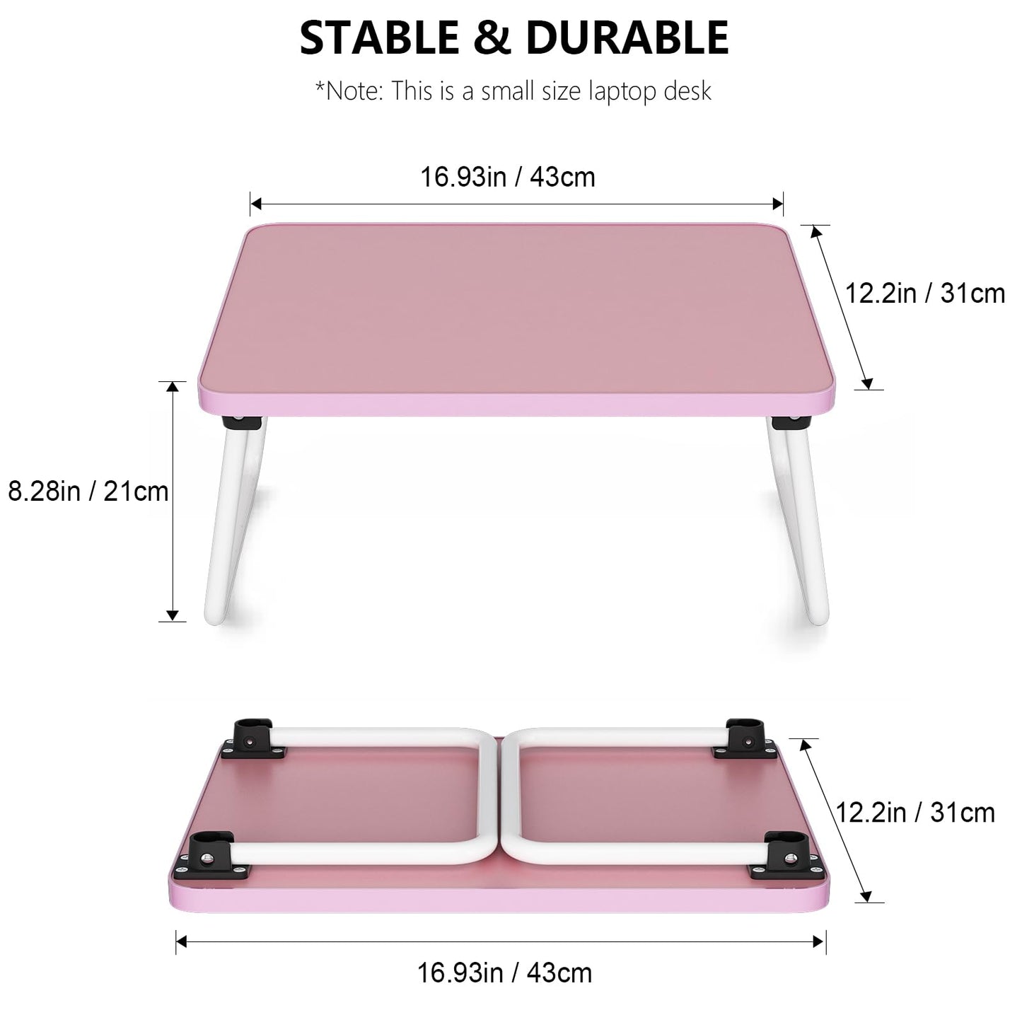 Foldable Lap Desks Laptop Tray for Bed or Couch,Portable Breakfast Serving Tray with Folding Legs,Lightweight Mini Table, Laptop Stand for Working, Reading and Writing,Pink