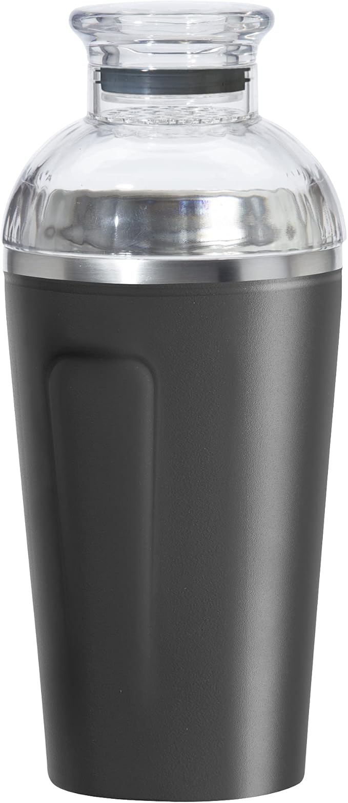 OGGI Groove Insulated Cocktail Shaker-17oz Double Wall Vacuum Insulated Stainless Steel, Tritan Lid has Built In Strainer,...