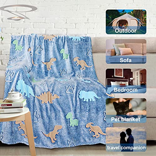 TEHALK Dinosaur Glow in The Dark Blanket for Kids, Toddler Blanket for Boys, Dinosaur Gifts for Boys/Kids, Soft Fleece Bla...