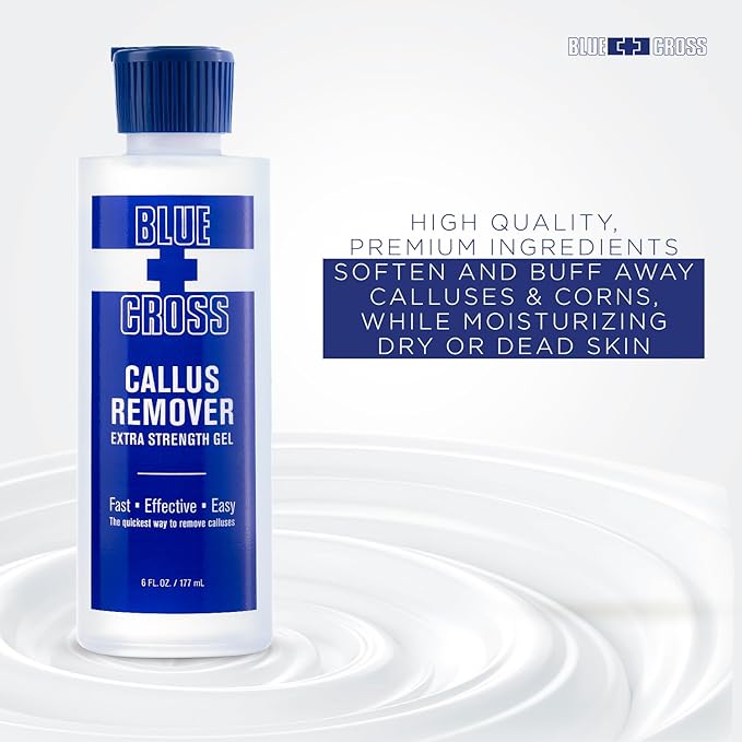 Blue Cross Callus Remover Gel for Feet or Heel, Extra Strength Professional Nail Care, File, Shaver, Scrubber & Pumice Stone Alternative for at Home Manicure/Pedicure Results, 6oz