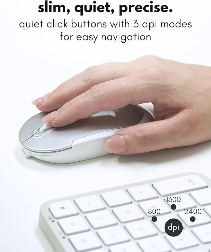 Macally Bluetooth Mac Keyboard and Mouse (Compact, Multi Device, Rechargeable) - Wireless Apple Keyboard and Mouse Combo - for Mac mini/Studio, MacBook Pro/Air, iMac, iPad, iPhone - Silver