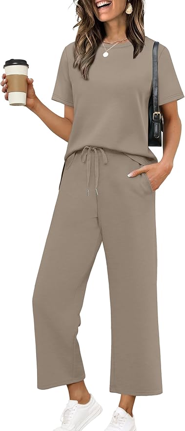 XIEERDUO Women's Side Slit Lounge Sets 2026 Fashion 2 Piece Travel Outfits Cozy Loungewear Wide Leg Tracksuits S-3XL