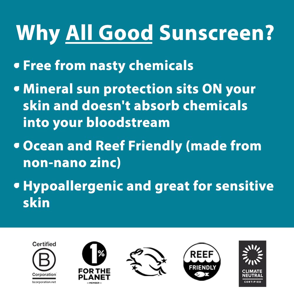 All Good Tinted Mineral Sport Sunscreen Lotion for Face & Body - UVA/UVB Broad Spectrum, SPF 30, Coral Reef Friendly, Water Resi