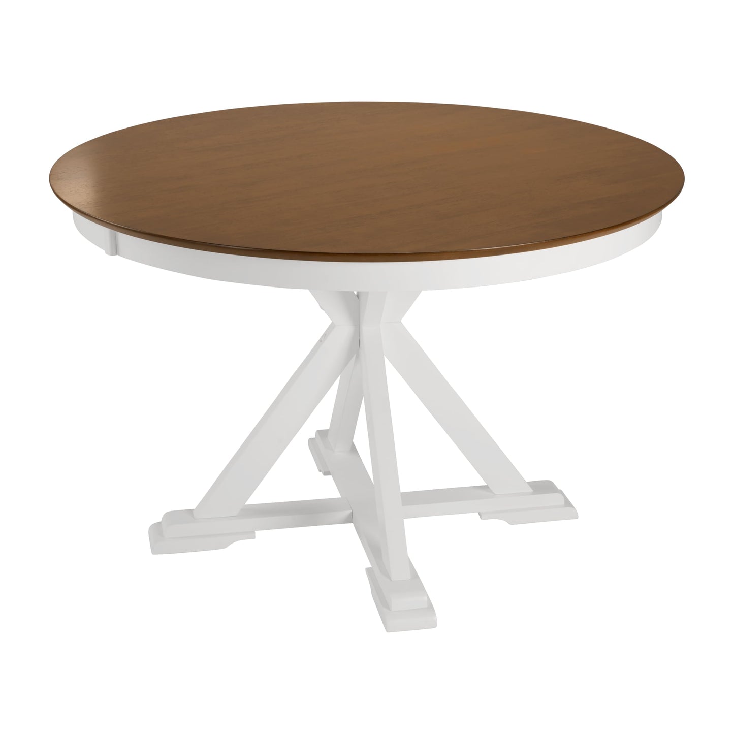 Bush Home Round Dining Table, 45 inch Trestle Design, Modern Transitional, West End Collection, Dark Brown and White