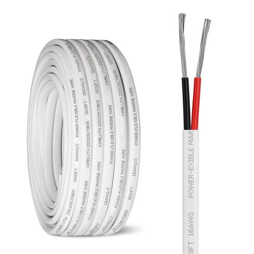 Kimbluth 16 Gauge Duplex Marine Wire Tinned Copper Boat Cable, 200ft 16 AWG Standard USA OFC Oxygen Free Copper Wire for Automotive Boat Speakers Solar Outdoors