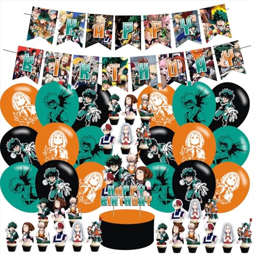 Academia of My Hero Party Decorations,Birthday Party Supplies For Cartoon Hero Party Supplies Includes Banner - Cake Toppe...