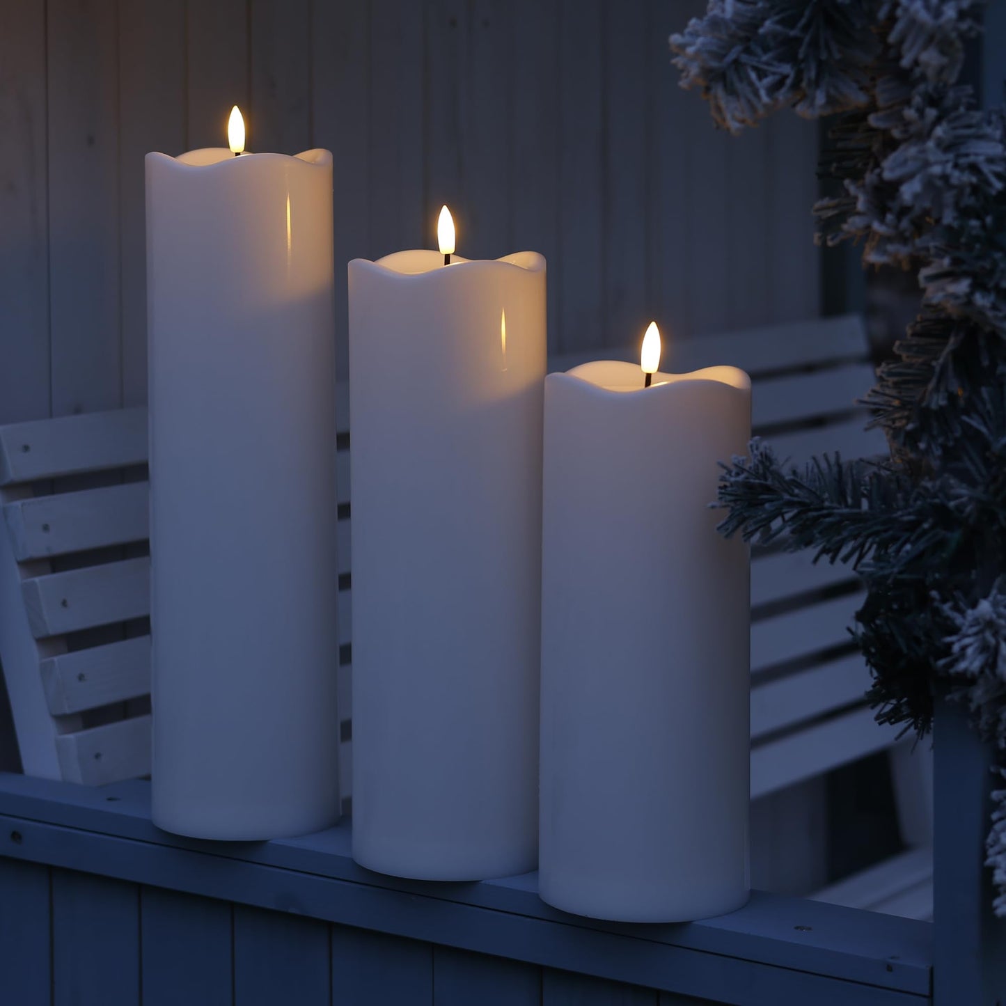 AFINETH 4" x14" Outdoor Candles with Timer Waterproof Large Flickering Flameless Candles with Remote Tall White Pillar Candles for Indoor Outdoor Use, 1Pack