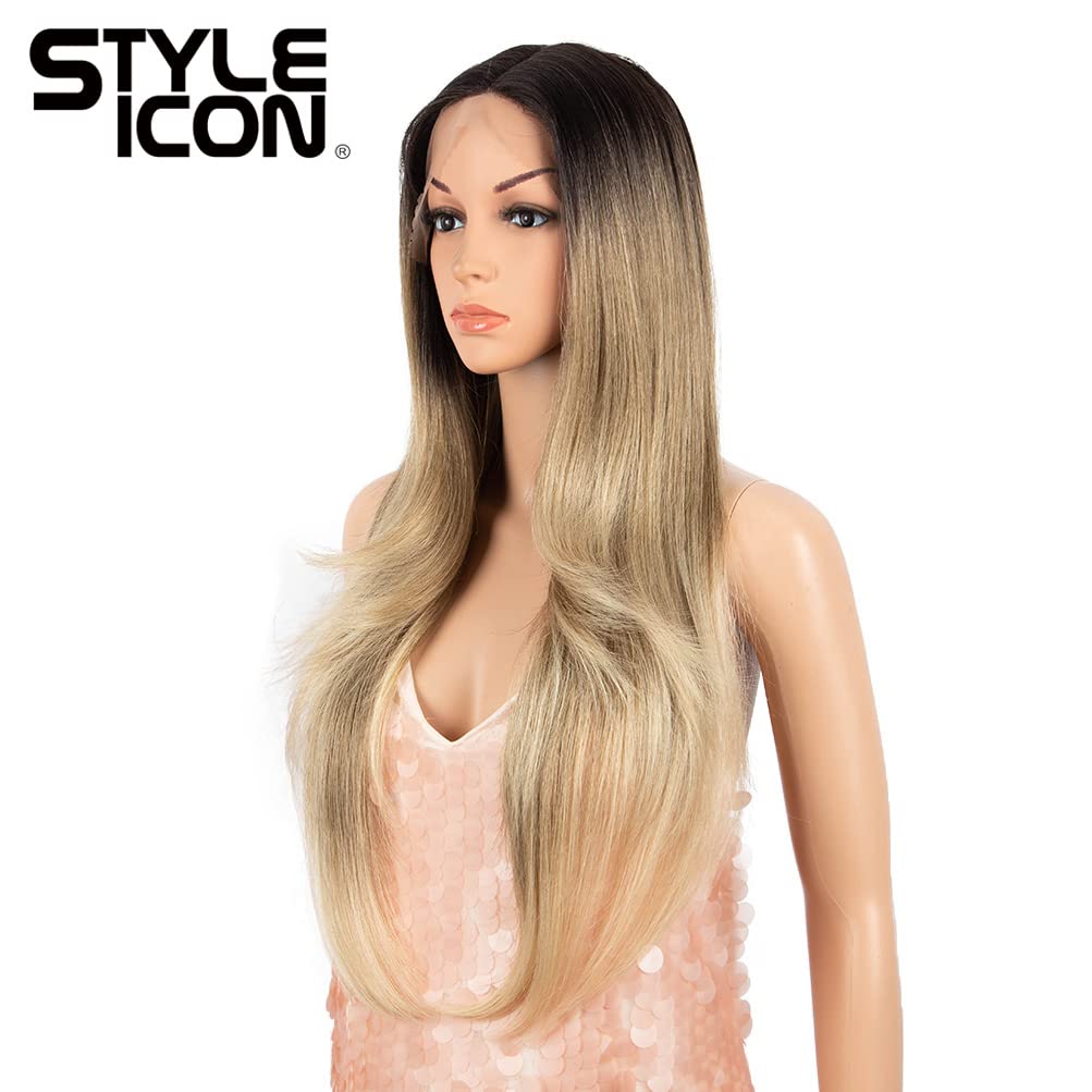 Style Icon 28 Lace Front Wigs Middle Part Lace Wig Long Straight Wig Synthetic Ombre BlondeWig(UPG Lace Wig, SOP22613)