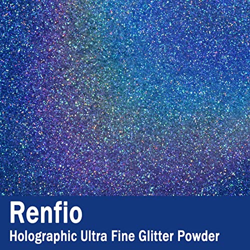 Renfio Holographic Ultra Fine Glitter Powder Metallic Resin Glitter 2.11 Oz (60g) PET Flakes Crafts Sequins 1/128" 0.008" ...