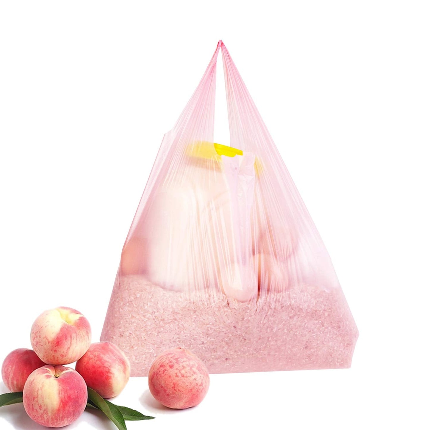 LazyMe T Shirt Bags, Pink Plastic Bags with Handles for Grocery and Retail, Bolsas De Plastico Para Negocio, 12x20 Inches (50 pcs)