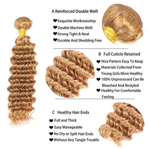 Giginger Brazilian Human Hair Bundles 16 18 20 Inch Honey Brown 27 Color Deep Wave Bundles Human Hair Unprocessed Virgin Quick Weave Hair for Black Women