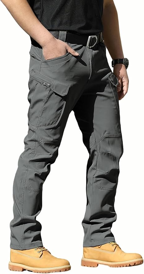 FLYFIREFLY Men's Tactical Cargo Pants Water Resistant Ripstop Outdoor Quick Dry Hiking Work Pants with Pockets(No Belt)