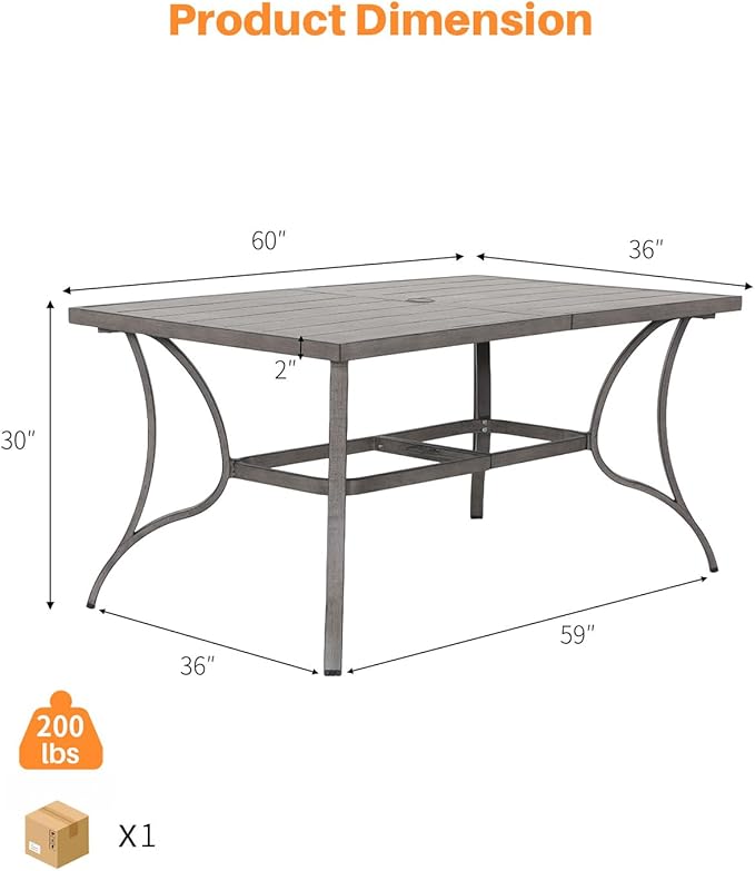 SEEHILL Patio Dining Table for 6, All Weather Outdoor Dining Table with Umbrella Hole, 59.8" x 35.8" Rectangle Patio Table, 6 Person Aluminum Outdoor Patio Table for Deck, Garden Poolside, Limed Oak