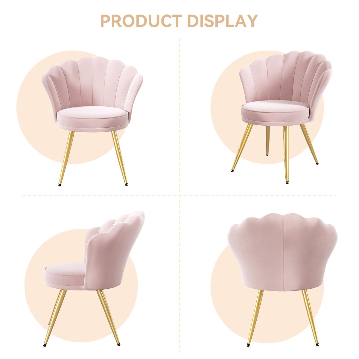 Aivermeil Velvet Accent Chair with Gold Metal Legs, Vanity Chair for Makeup Room, Upholstered Guest Chair for Living Room, for Bedroom, Light Pink