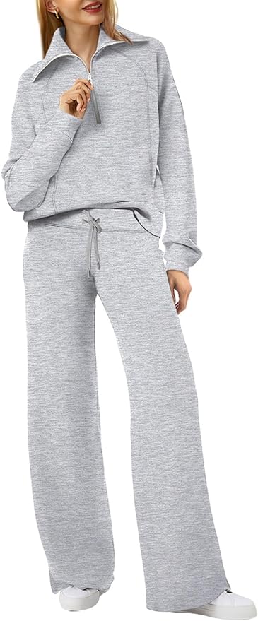 XIEERDUO Lounge Sets For Women 2025 Half Zip Sweatshirt And Wide Leg Sweatpant 2 Piece Outfits Sweatsuit Tracksuit