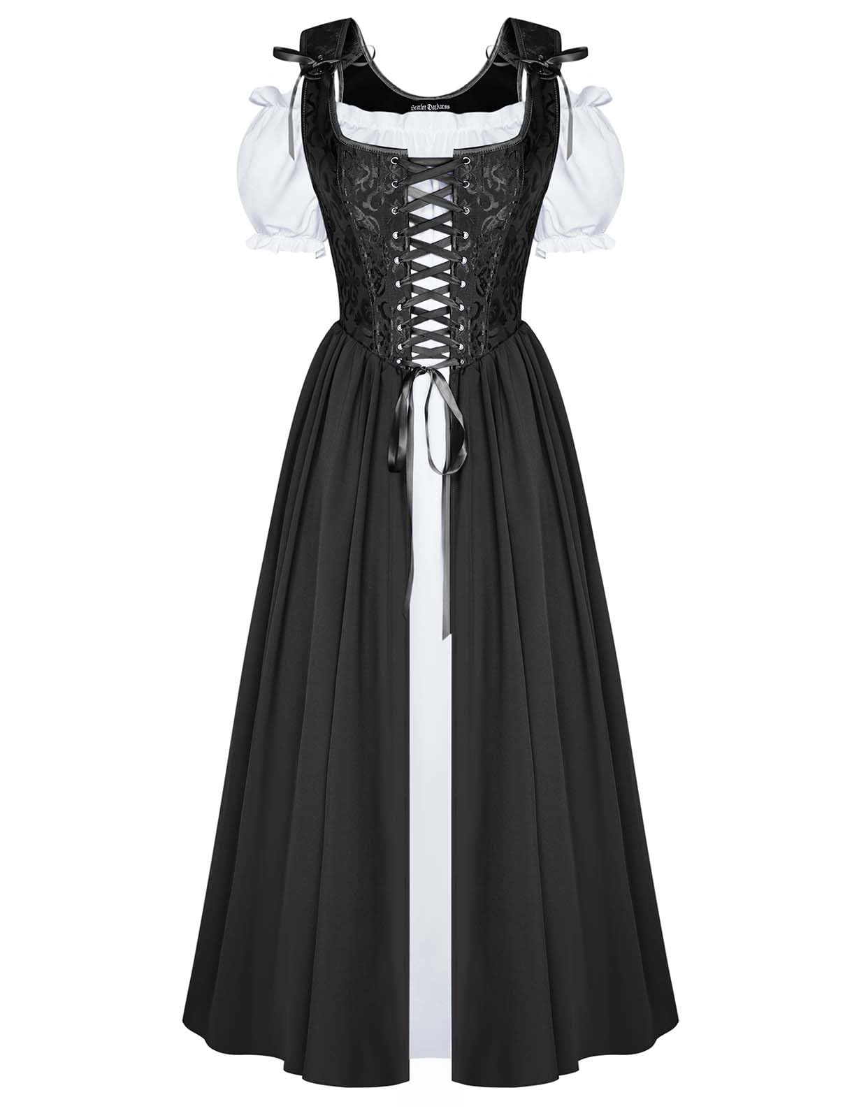 Renaissance Costume Women Medieval Corset Dress Puff Sleeve Fairy Dress Black Size 6