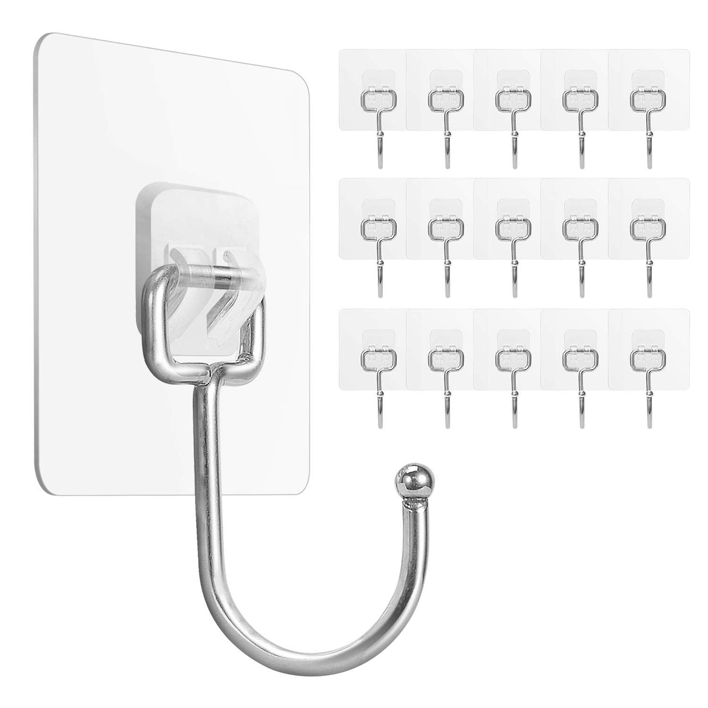 FACURY Large Adhesive Hooks 22Ib(Max), Waterproof and Rustproof Wall Hooks for Hanging Heavy Duty, Stainless Steel Towel and Coats Hooks to use Inside Kitchen, Bathroom, Home and Office, 8Pack