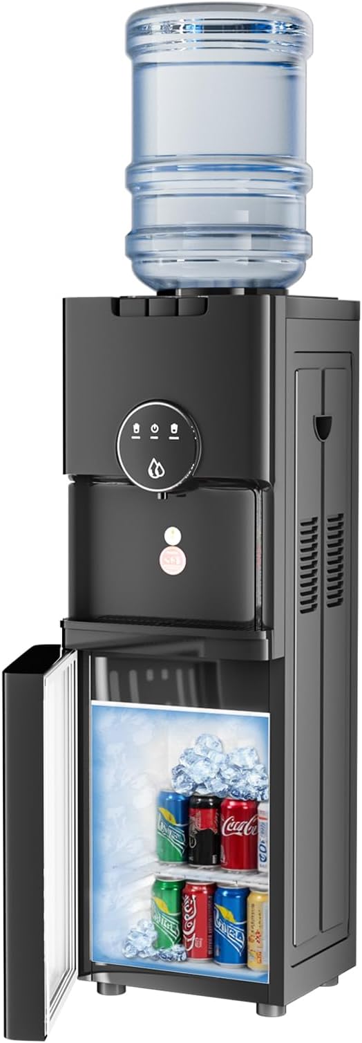 TABU Top Loading Water Cooler with 20CAN Beverage Cooler, Hot & Cold Water Dispenser, for 3 or 5 Gallon Bottle, with Anti-...
