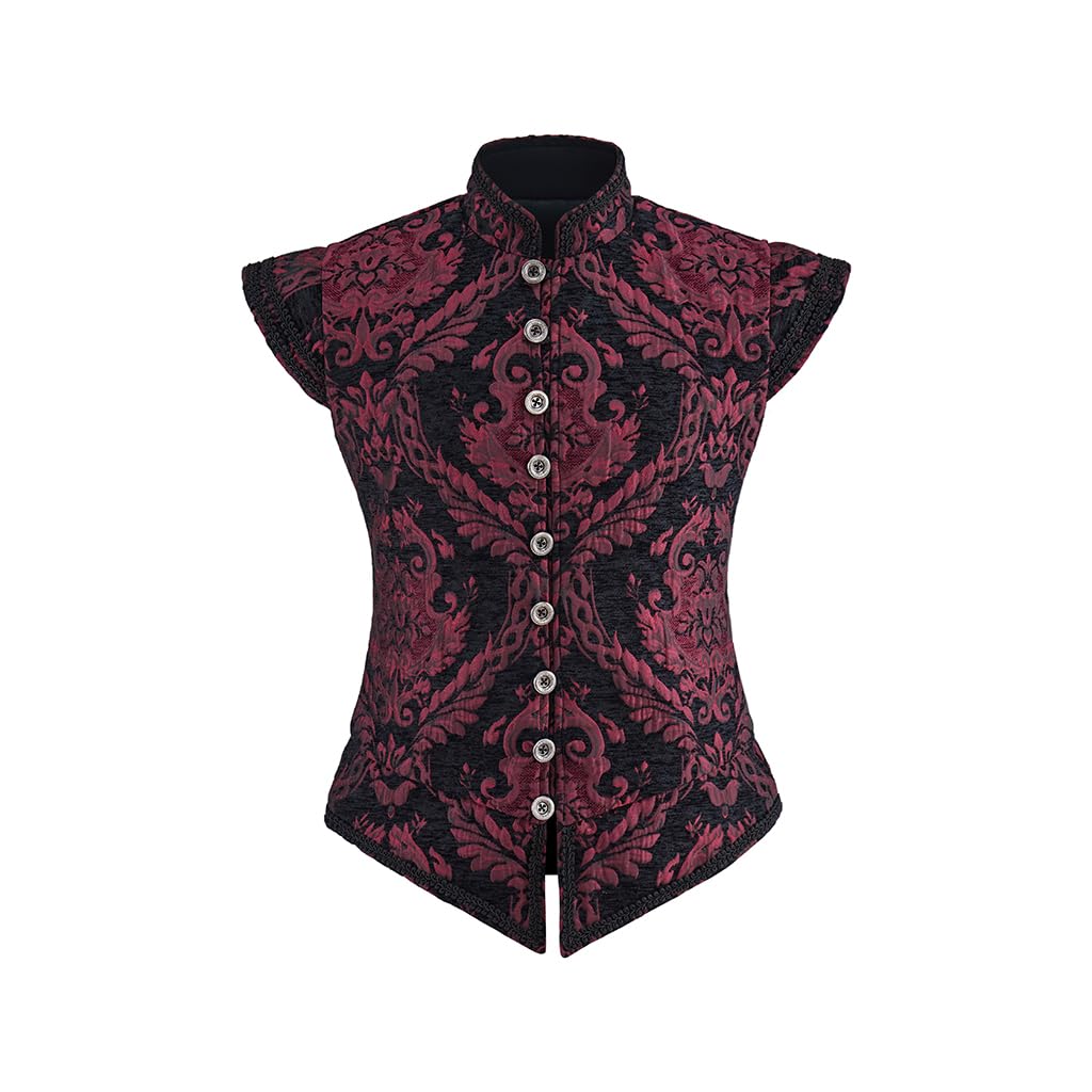 CosplayDiy Mens Tudor Vest Victorian Suit Vest Tudor Jerkin Gothic Steampunk Waistcoat Red and Black S