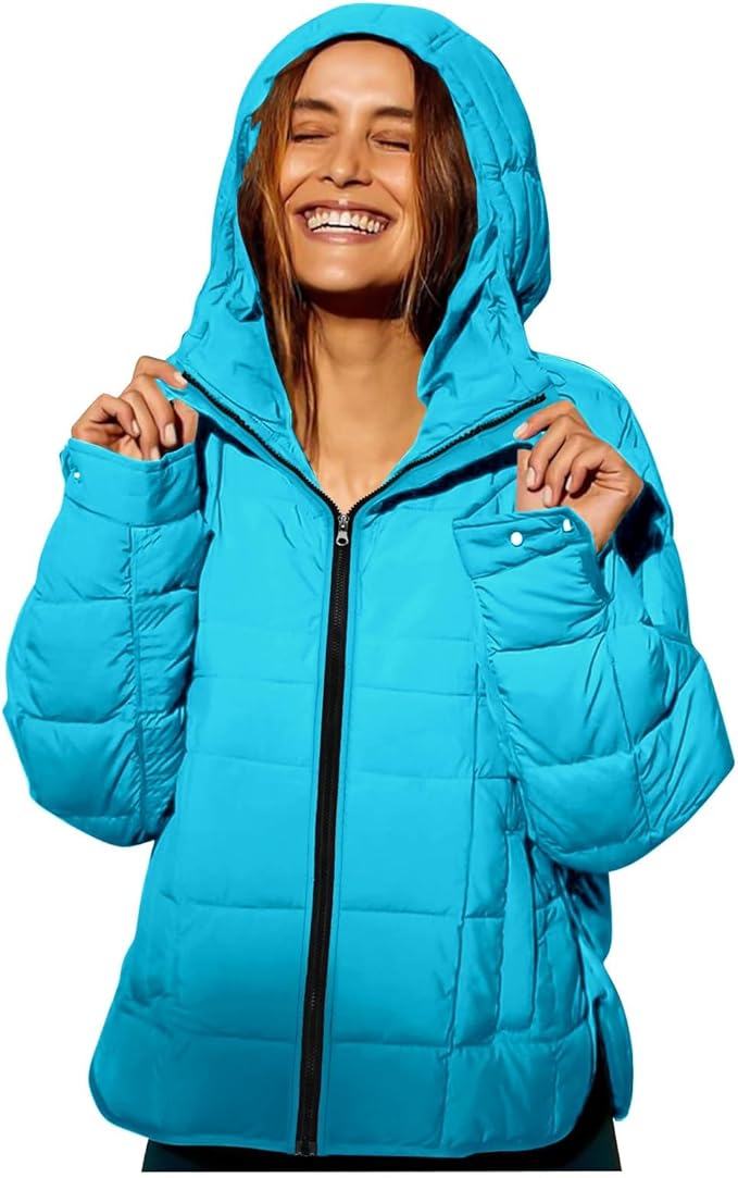 Canbebig Women's Quilted Lightweight Jackets Zip Up Puffer Hooded Jacket Long Sleeve Hoddie Jackets Winter Warm Padded Coat