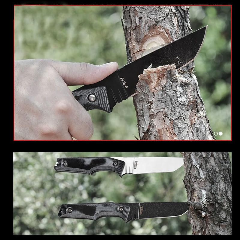 Survival hunting knife with sheath, 9.25-inch full tang fixed blade tactical outdoor knife, suitable for camping, outdoor ...