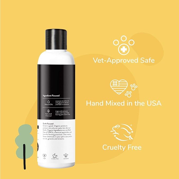 kin+kind Skunk Shampoo for Dogs & Cats - Activated Charcoal Odor Eliminator(12 fl oz) - Safe for Dogs and Cats, Removes Skunk Scent - Natural Blend with Coconut and Olive Oil - Unscented - Made in USA