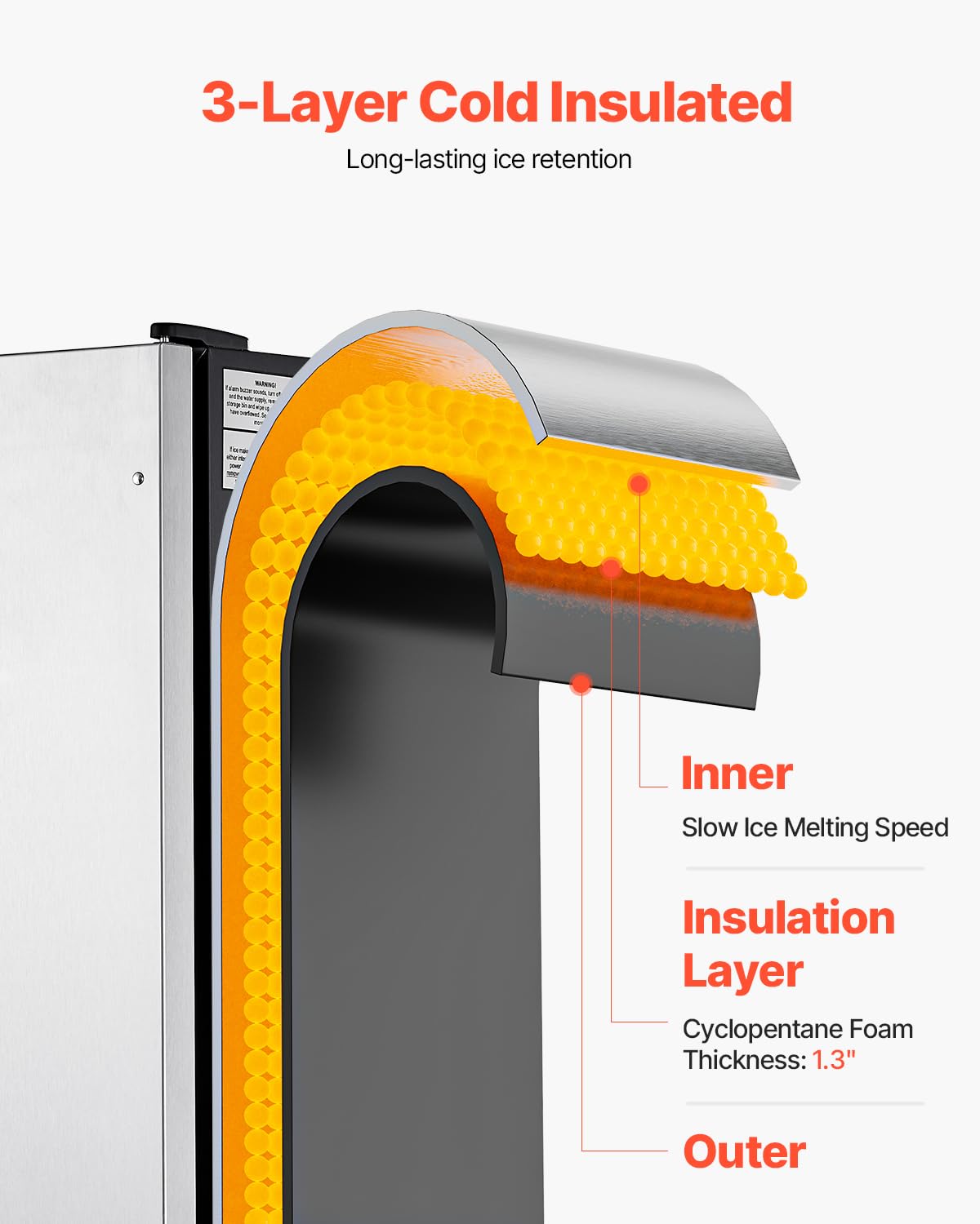 VEVOR Undercounter Built-in Ice Maker, 50 Lbs/Day Under Counter Ice Maker Machine with Drain Pump, Reversible Door, Stainless Steel Freestanding Ice Maker for Commercial Home Kitchen