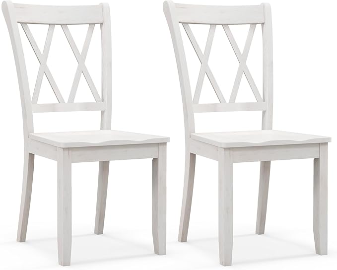 Giantex Wood Dining Chairs Set of 2 White, Armless Kitchen Chair w/Rubber Wood Frame, Cross Back, Contoured Seat, Farmhouse Wooden Side Chair, High Back Kitchen Chairs for Home Dining Room