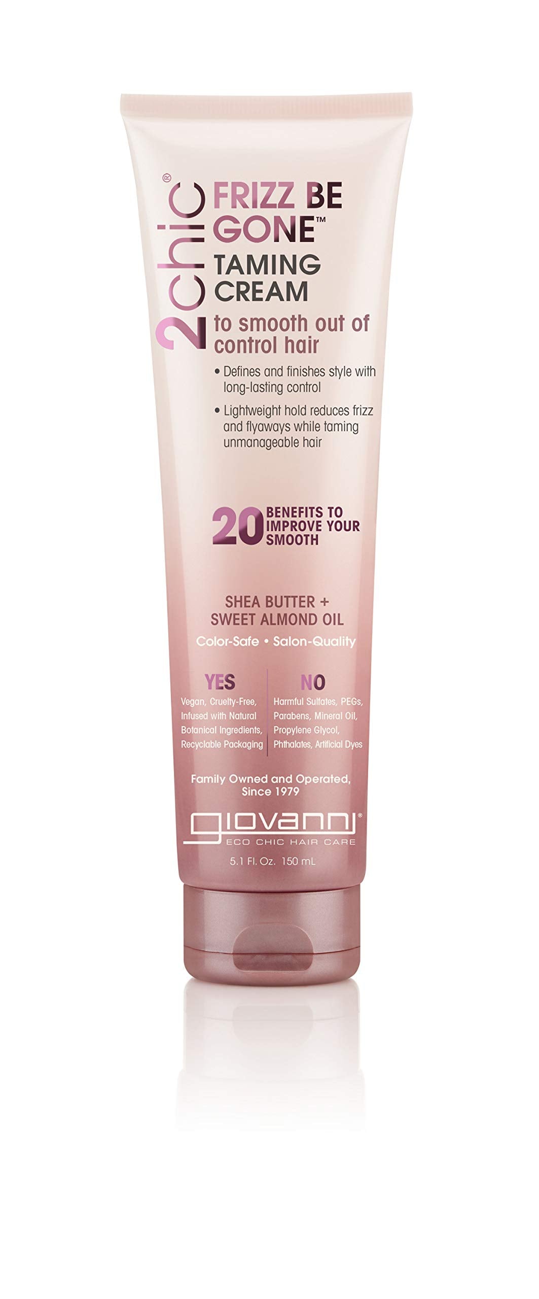 Giovanni Frizz Be Gone Taming Cream - Natural Hair Smoothing Formula with Shea Butter & Sweet Almond Oil, Macadamia, Color Safe,