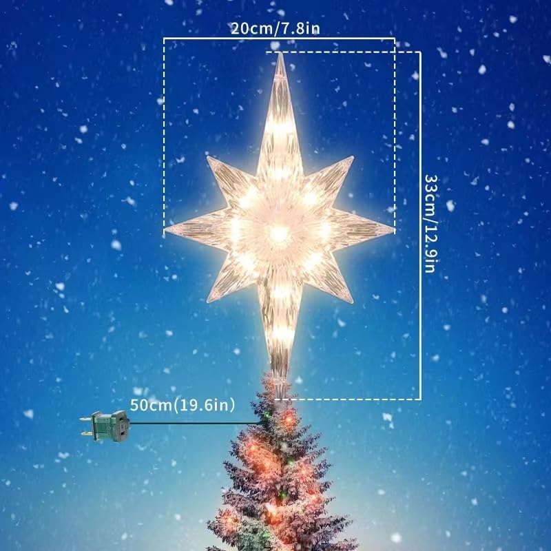 LAMPHOME Christmas Tree Topper,Bethlehem Star Tree Topper(12 Inch 10 Lights Clear Colour)