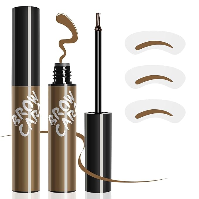 Brow Tattoo Peel Off - Eyebrow Gel with Eyebrow Stencils Long-Lasting Makeup, Brow Gel Eyebrow Tattoos Waterproof, Eye Brow Pencils Create Full Voluminous Brows for Women (Light Brown)