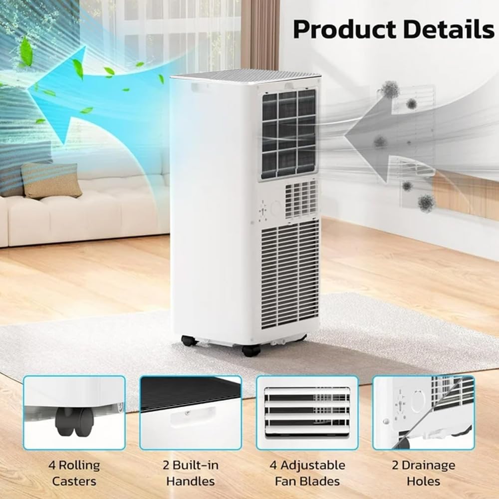 Electactic Portable Air Conditioner 10000 Btu (Ashrae), 3-In-1 Mode Ac Cools Up To 450 Sq. Ft., Led Display & Remote Control, 24