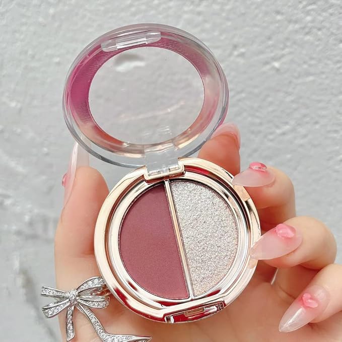 Double color eye shadow, high pigment eye makeup palette, matte shimmer metal eye shadow powder, waterproof and durable color eye makeup (03#Rose powder)