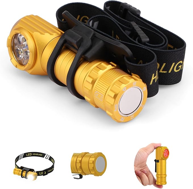 Spriak High Lumens LED Rechargeable Headlamp for Adults - Hard Hat Light Running Head Lamp with Red Light, Magnet, 180° Ti...