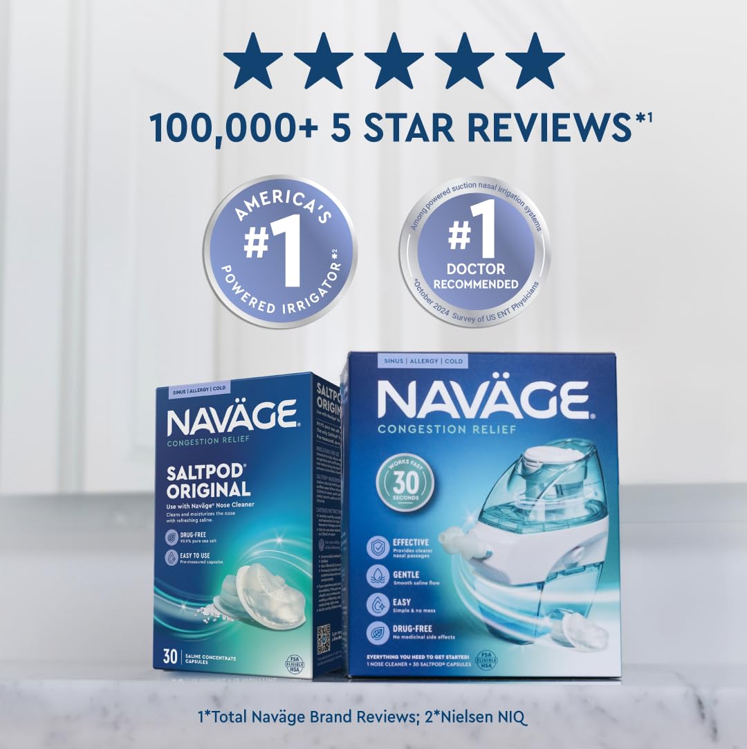 Navage SaltPod Bundle – 3 Packs of 30 (90 SaltPods), Saline Refills Nasal Irrigation System, Sinus Rinse and Saline Pods for Fast and Soothing Relief